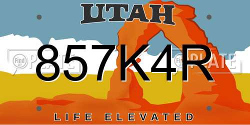 857K4R Utah License Plate