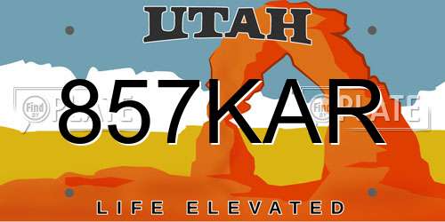 857KAR Utah License Plate