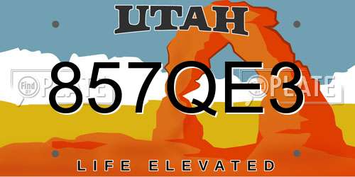 857QE3 Utah License Plate