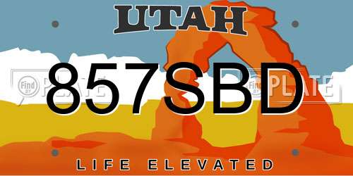 857SBD Utah License Plate