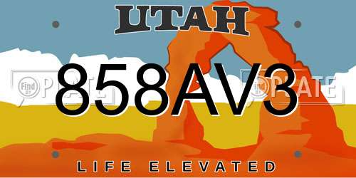 858AV3 Utah License Plate