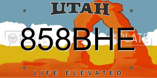 858BHE Utah License Plate