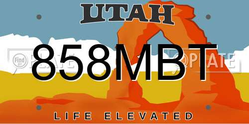 858MBT Utah License Plate