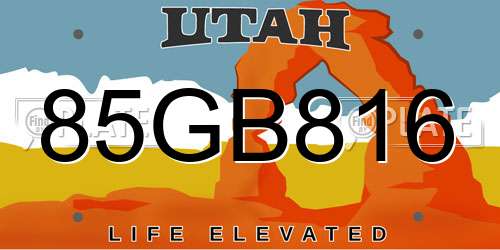 85GB816 Utah License Plate