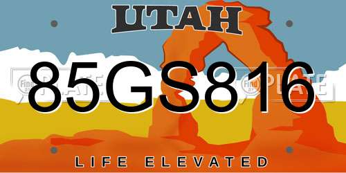85GS816 Utah License Plate