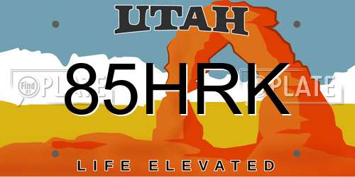85HRK Utah License Plate