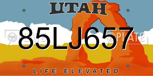 85LJ657 Utah License Plate
