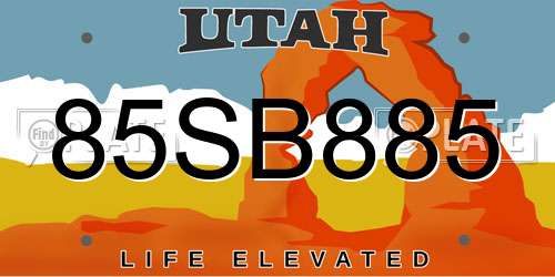 85SB885 Utah License Plate