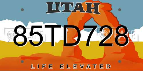 85TD728 Utah License Plate