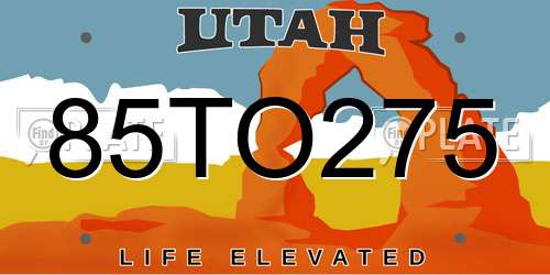 85TO275 Utah License Plate