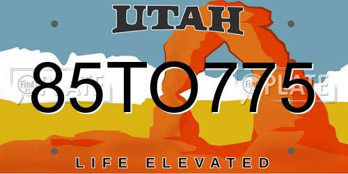 85TO775 Utah License Plate