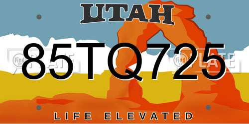 85TQ725 Utah License Plate