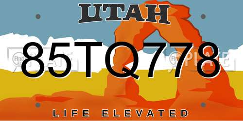 85TQ778 Utah License Plate