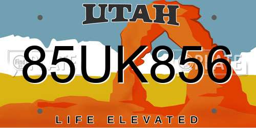 85UK856 Utah License Plate