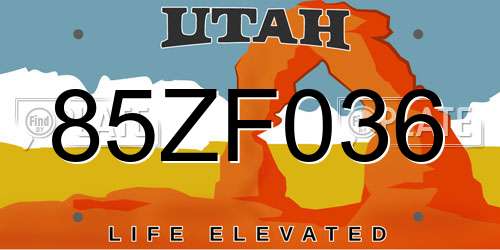 85ZF036 Utah License Plate
