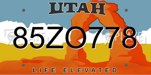 85ZO778 Utah License Plate