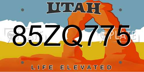 85ZQ775 Utah License Plate