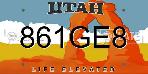 861GE8 Utah License Plate