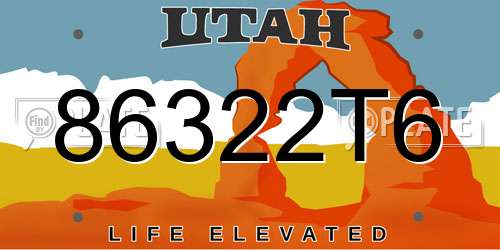 86322T6 Utah License Plate