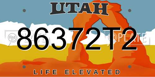 86372T2 Utah License Plate