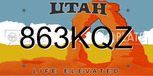 863KQZ Utah License Plate