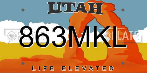 863MKL Utah License Plate