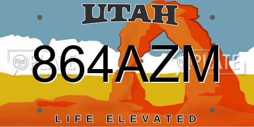 864AZM Utah License Plate
