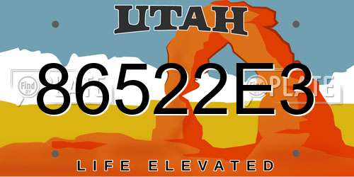 86522E3 Utah License Plate