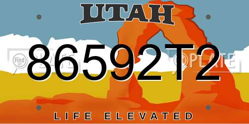 86592T2 Utah License Plate