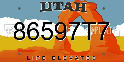 86597T7 Utah License Plate