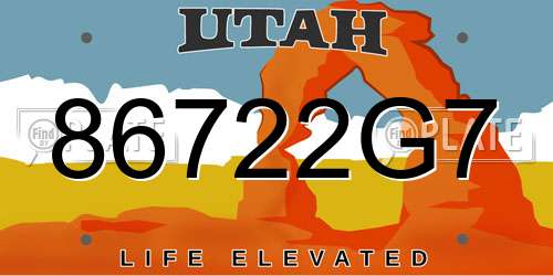 86722G7 Utah License Plate