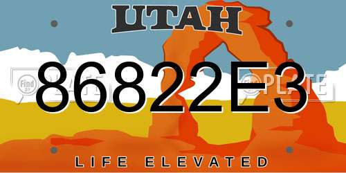 86822E3 Utah License Plate