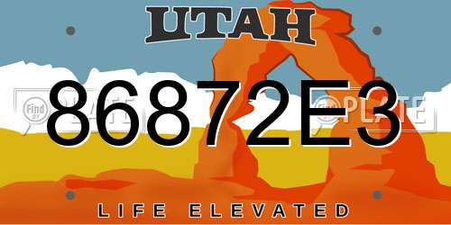 86872E3 Utah License Plate
