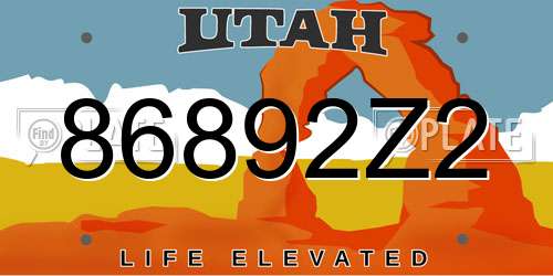 86892Z2 Utah License Plate
