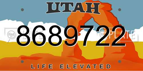 8689722 Utah License Plate