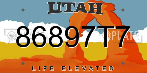 86897T7 Utah License Plate
