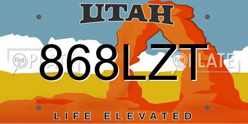 868LZT Utah License Plate