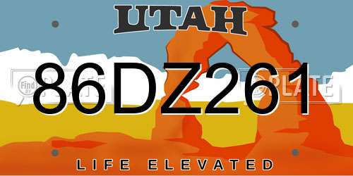 86DZ261 Utah License Plate