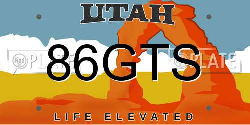 86GTS Utah License Plate