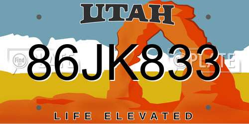 86JK833 Utah License Plate