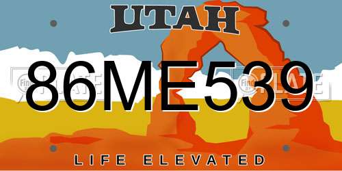 86ME539 Utah License Plate