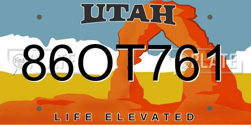 86OT761 Utah License Plate