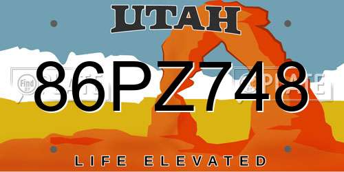 86PZ748 Utah License Plate
