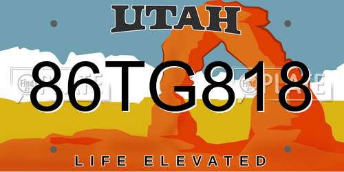 86TG818 Utah License Plate