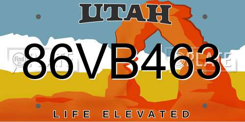 86VB463 Utah License Plate