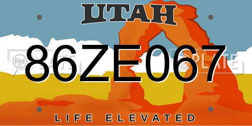 86ZE067 Utah License Plate