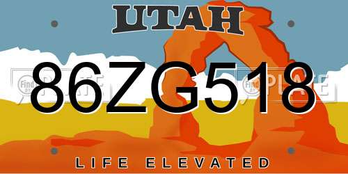 86ZG518 Utah License Plate