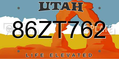 86ZT762 Utah License Plate
