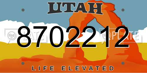 8702212 Utah License Plate
