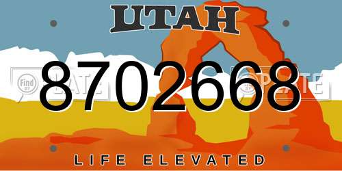 8702668 Utah License Plate